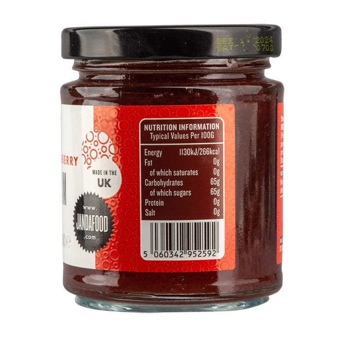 Janda Strawberry Jam, 227g. Nutritional panel