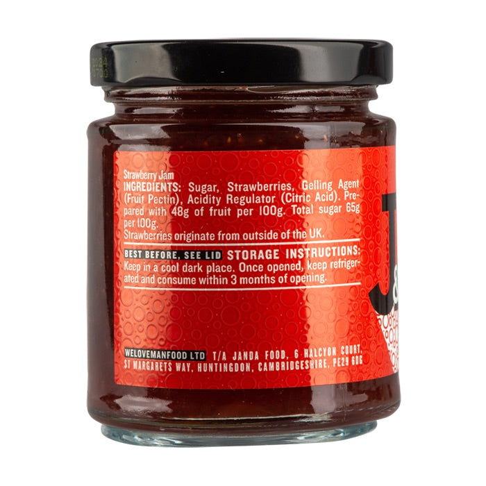 Janda Strawberry Jam, 227g. Ingredients panel