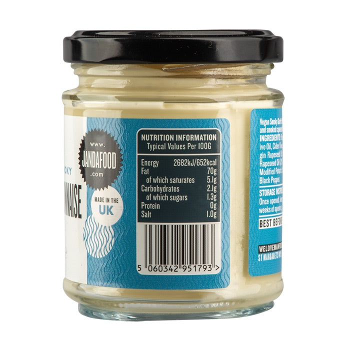 Janda Vegan Smoky Garlic Mayonnaise, 175g. Nutritional panel