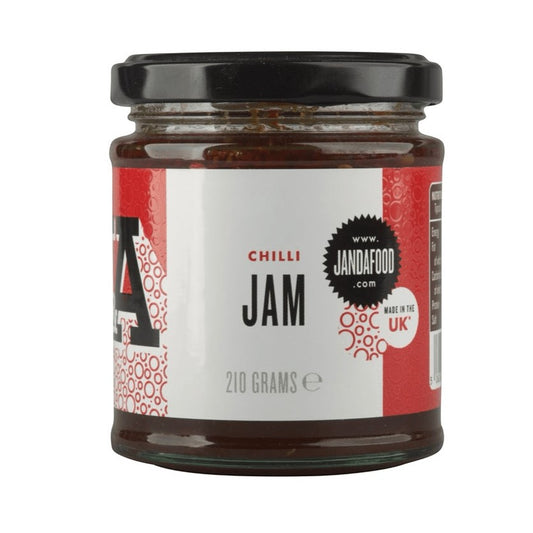 Janda Food handcrafted chilli jam in a glass jar, made with red jalapeno chillies for a spicy and versatile flavour.